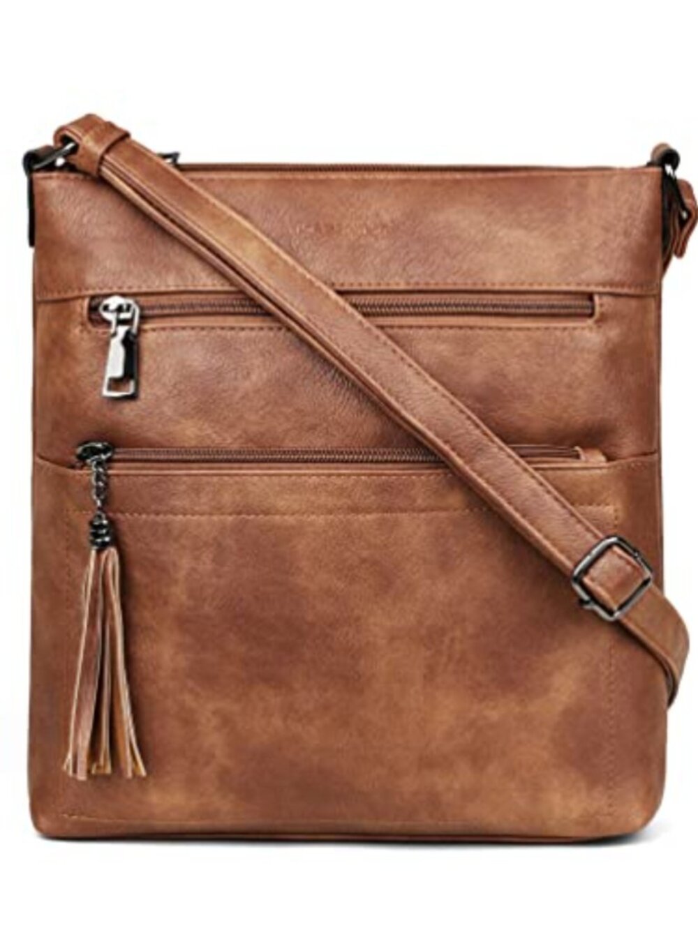 Vegan PU Leather Crossbody Bag Multi Pocket Adjustable Strap Everyday Purse